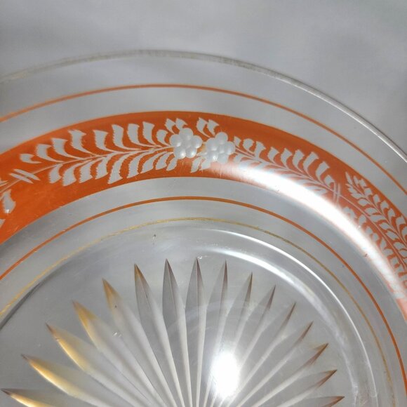 Unique Vintage Glass Plate w/ Orange Gold Floral Embossed Starburst MCM Design - Picture 7 of 9